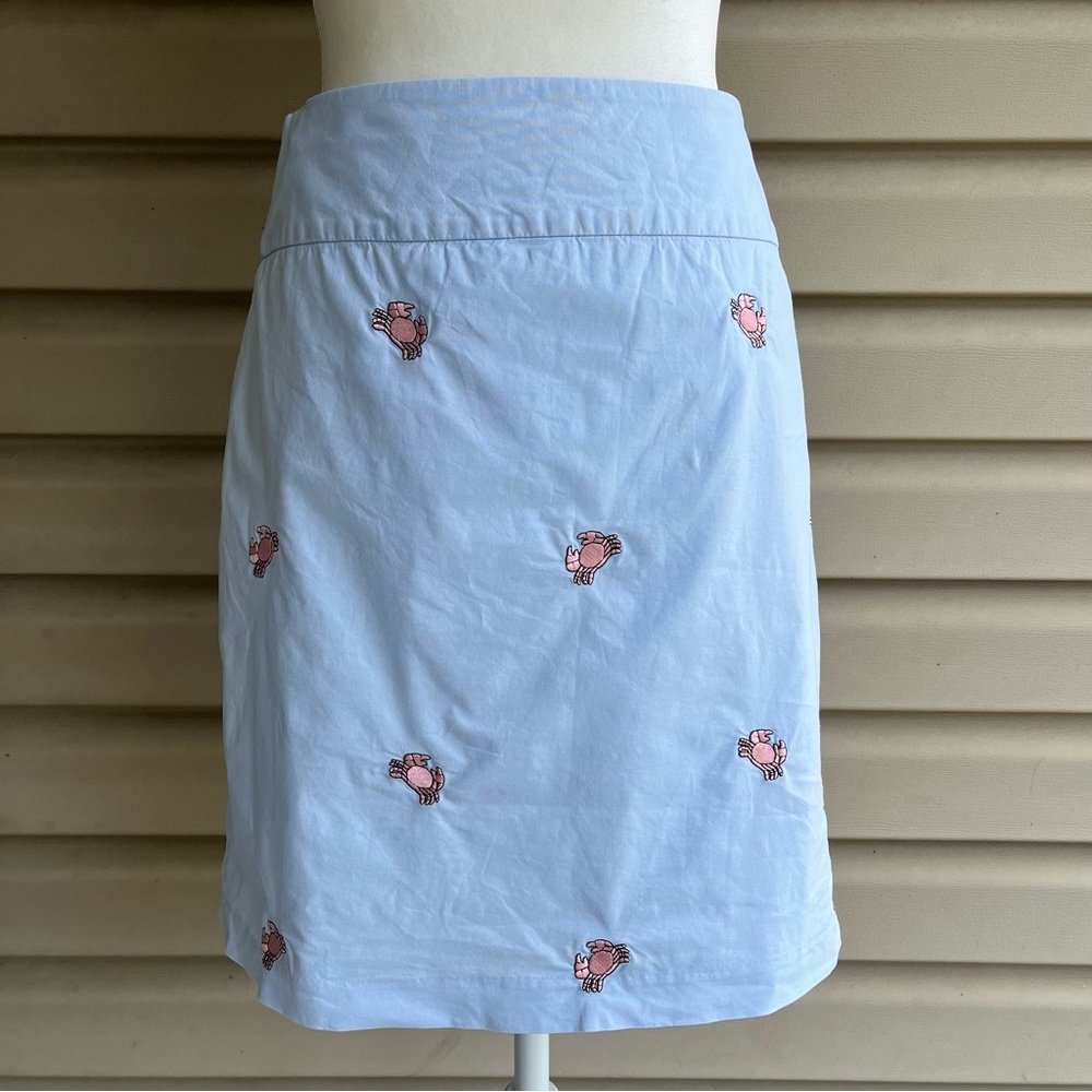 Castaway Light Blue Mini Skirt with Pink Crab Embroidery